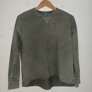 Aerie Olive Green Crew Neck Raw Edge Sweatshirt, Drop Sleeve, Relaxed Fit‎ XS